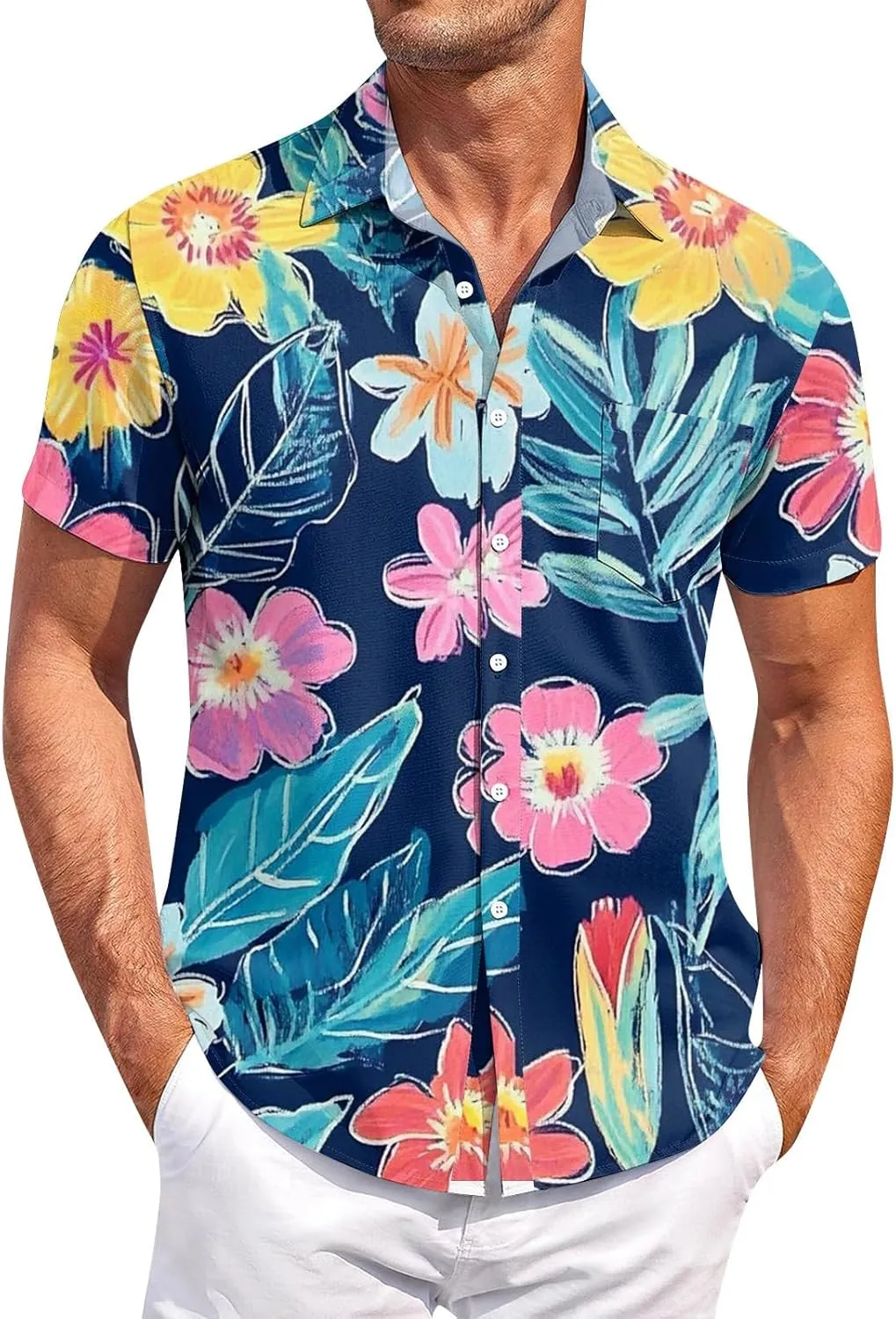 Hawaiian Shirt for Men Casual Cruise Shirt Button Down Vacation Outfits Beach Short Sleeve Tops Summer Aloha Shirts Tees