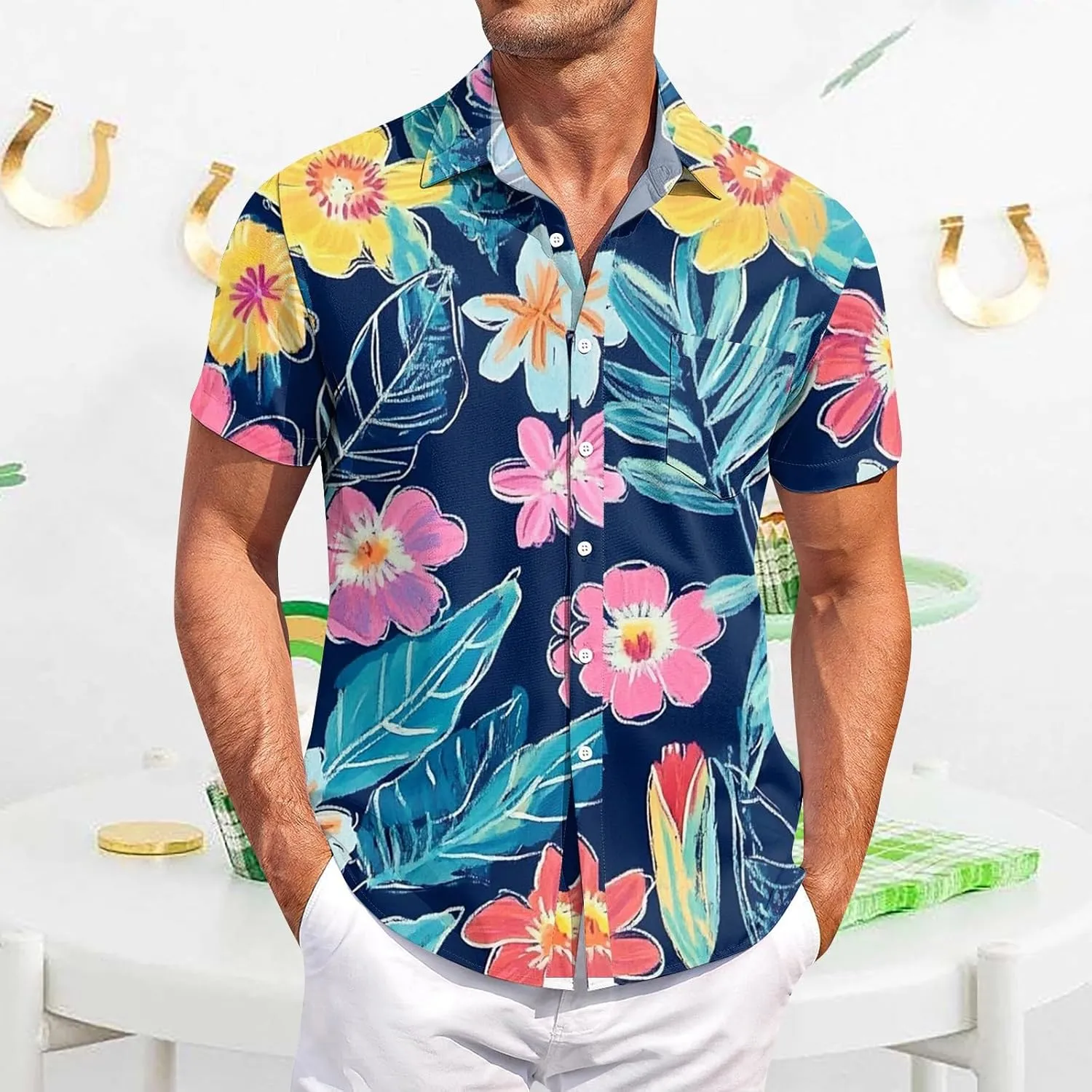 Hawaiian Shirt for Men Casual Cruise Shirt Button Down Vacation Outfits Beach Short Sleeve Tops Summer Aloha Shirts Tees