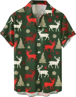 Hawaiian Shirts for Men Christmas Bowling Shirt Short Sleeve Print Regular Fit Summer Beach Casual Button Down Shirt