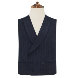 Hayward Navy Chalk Stripe Flannel Wool Waistcoat