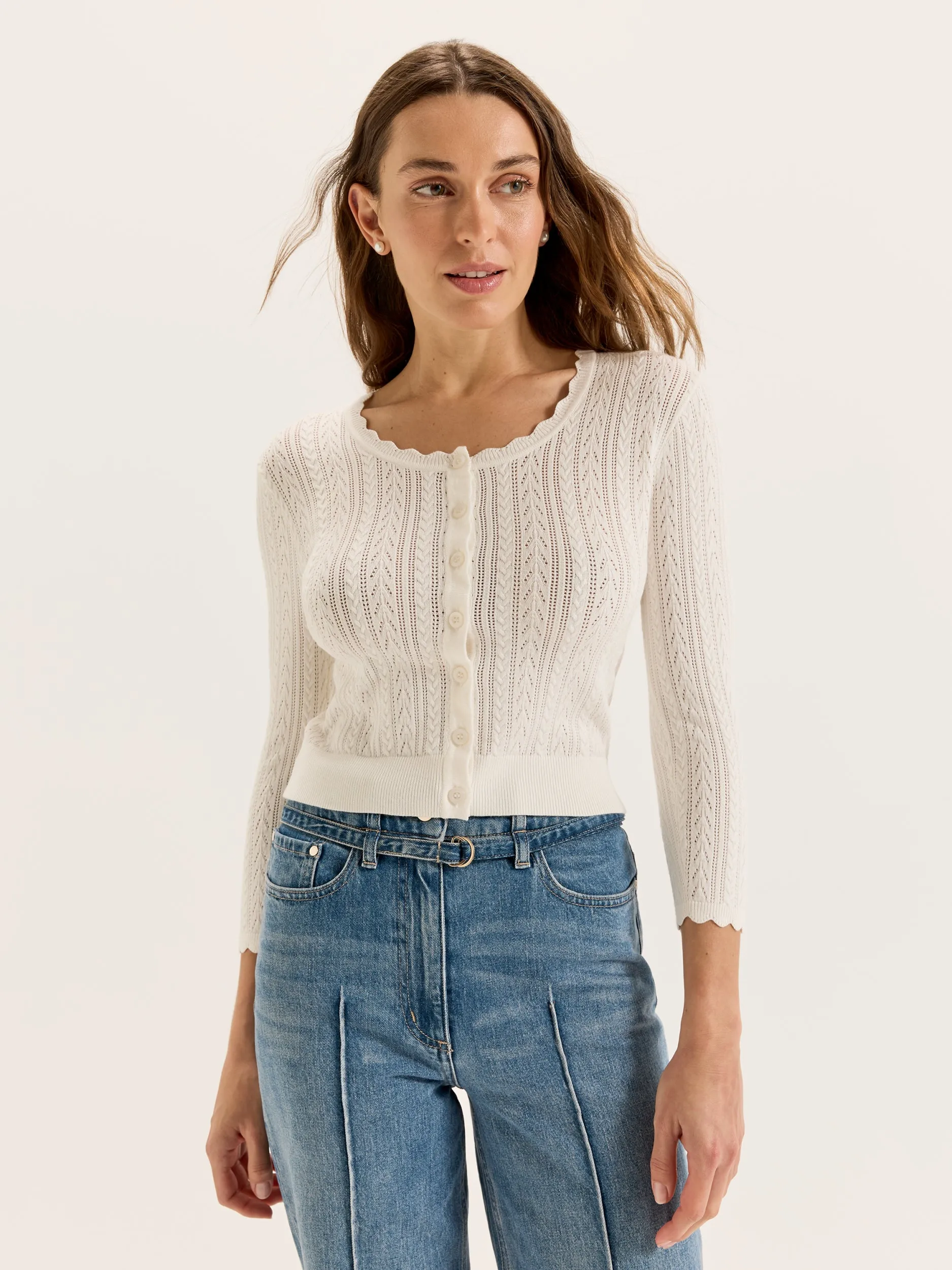 Multi Layer Weaving Hazel 3/4 Sleeve Cardigan