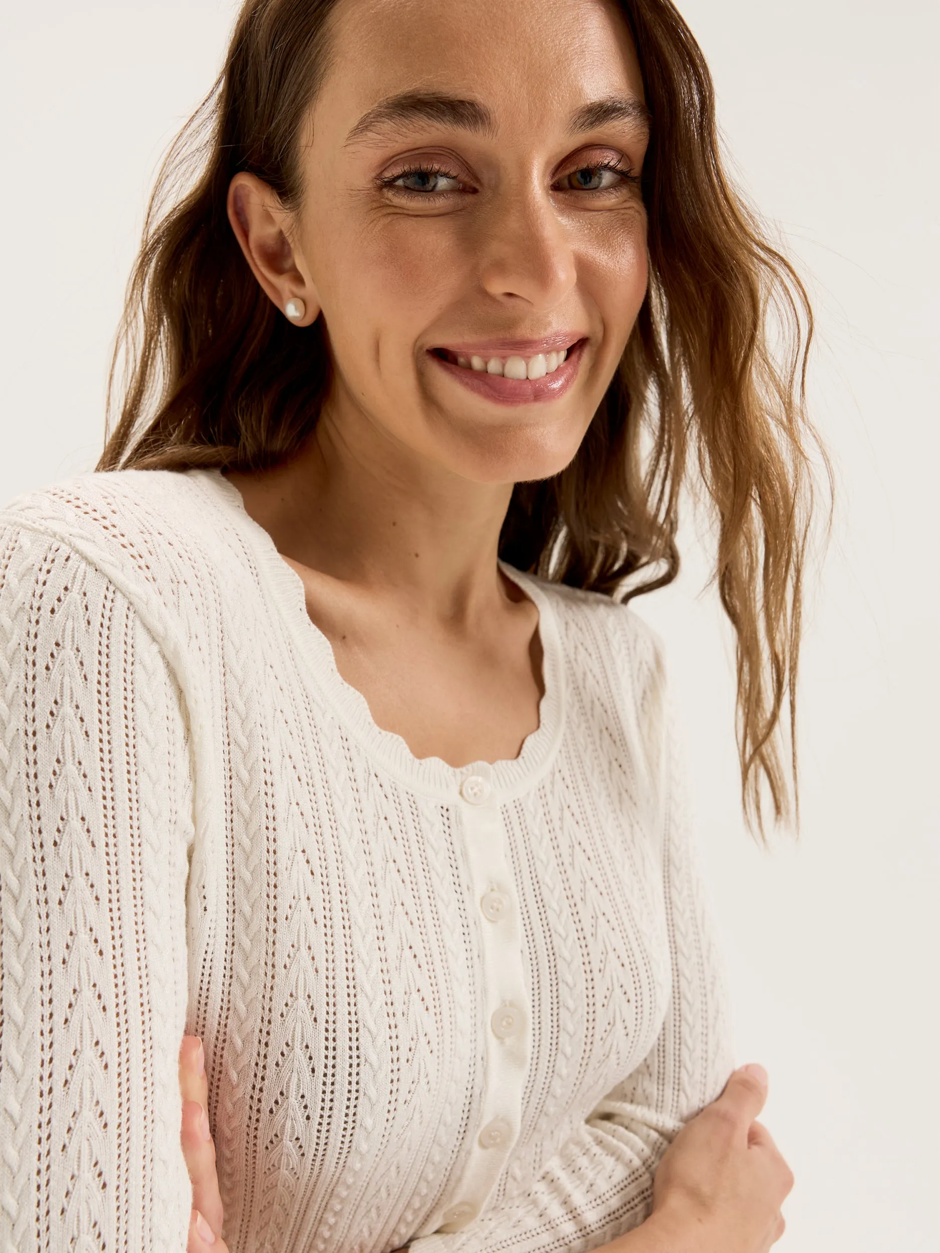 Hazel 3/4 Sleeve Cardigan Knit Reinforced Edges Relaxed Style