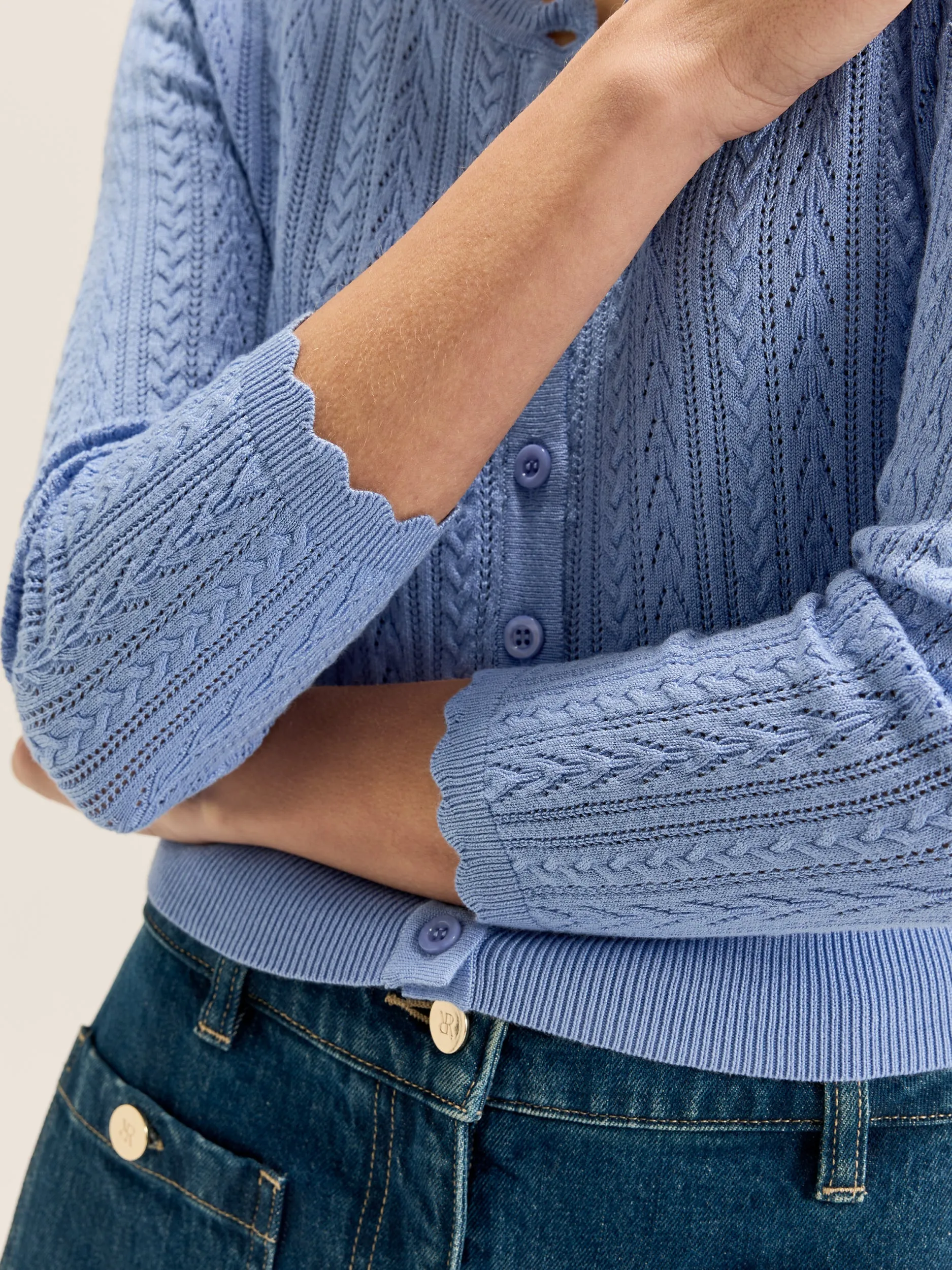 Hazel 3/4 Sleeve Cardigan Wrinkle Recovery Fabric Gentle Wash Process