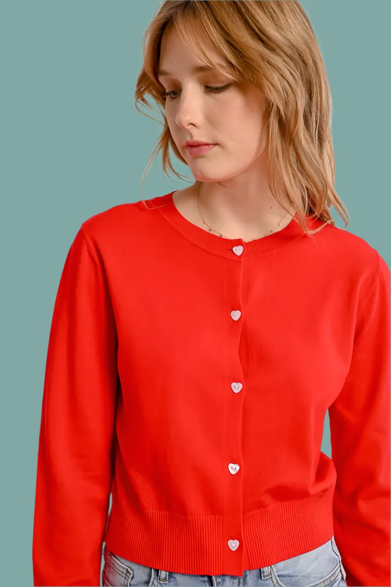 Anti Static Treatment Heart Button Cardigan