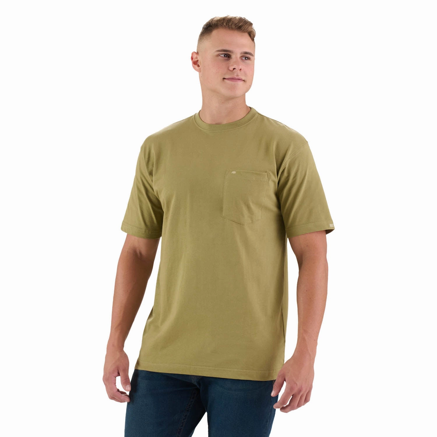 Mesh Insert Berne Mens Light Olive 100% Cotton Heavyweight Pocket Tee S/S