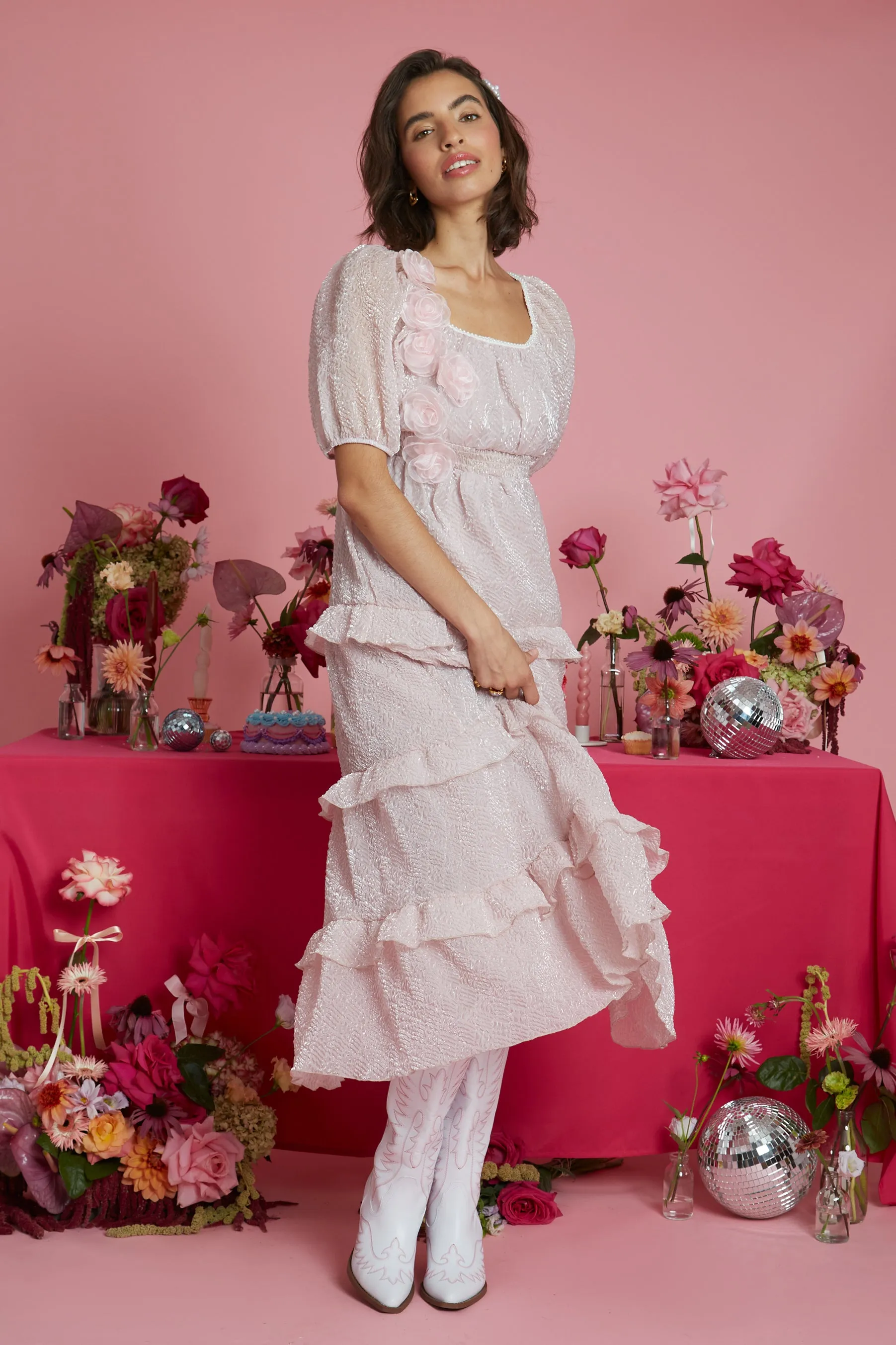 Candice Corsage Detail Tiered Midaxi  Dress Butter Soft Handfeel