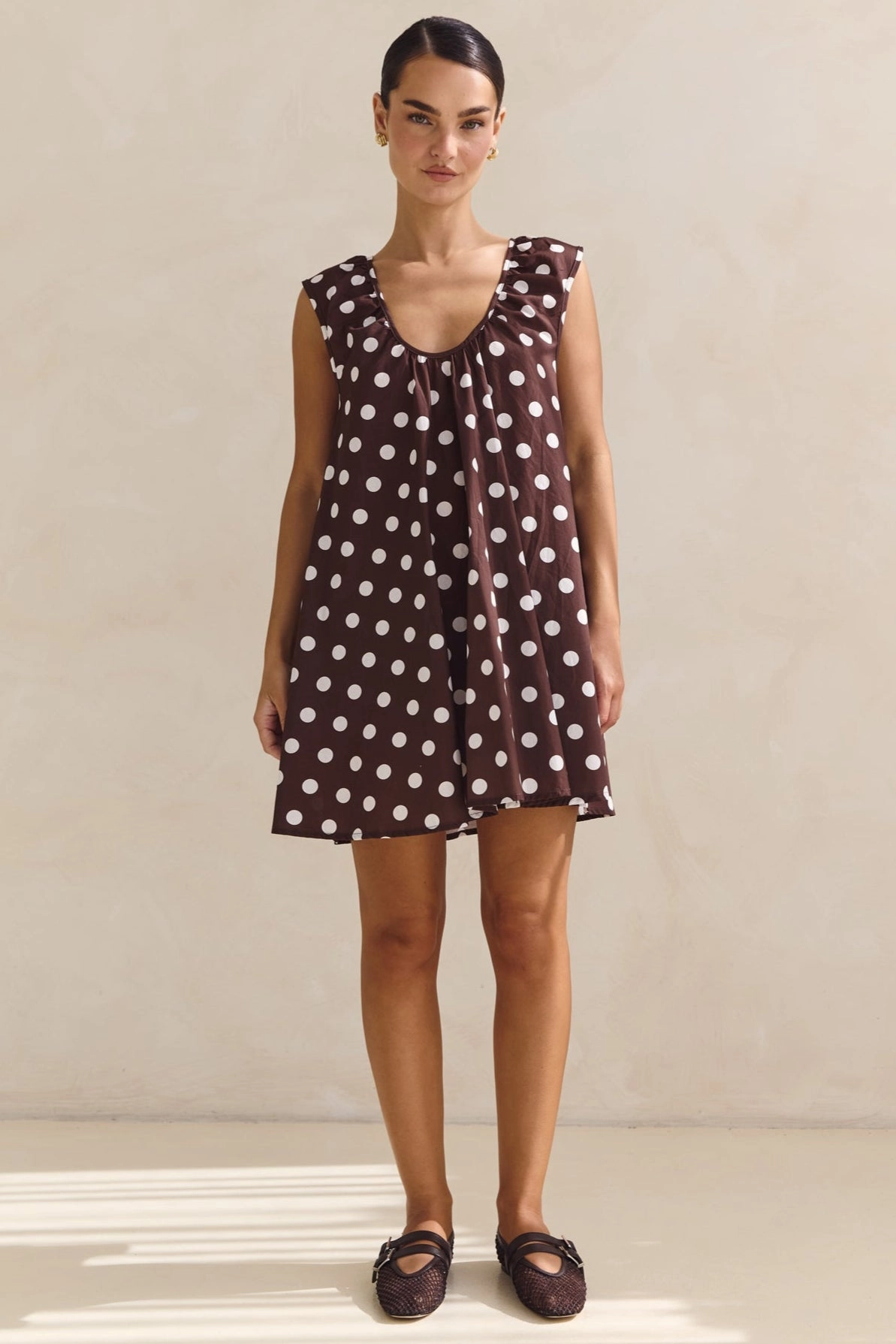 Helena Mini Dress (Chocolate Polka Dot) Light Flow Chill Design