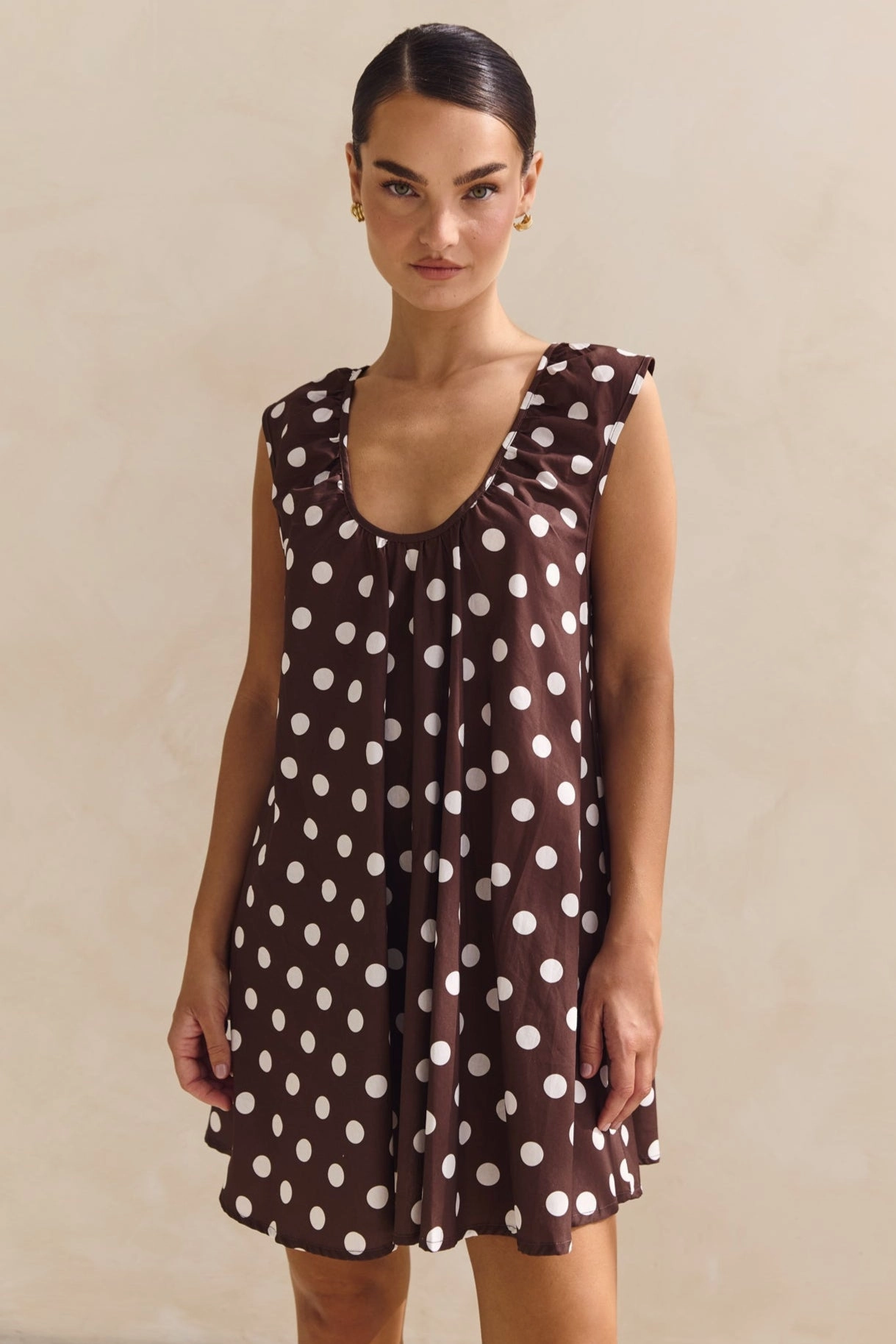 Daily Silhouette Helena Mini Dress (Chocolate Polka Dot)