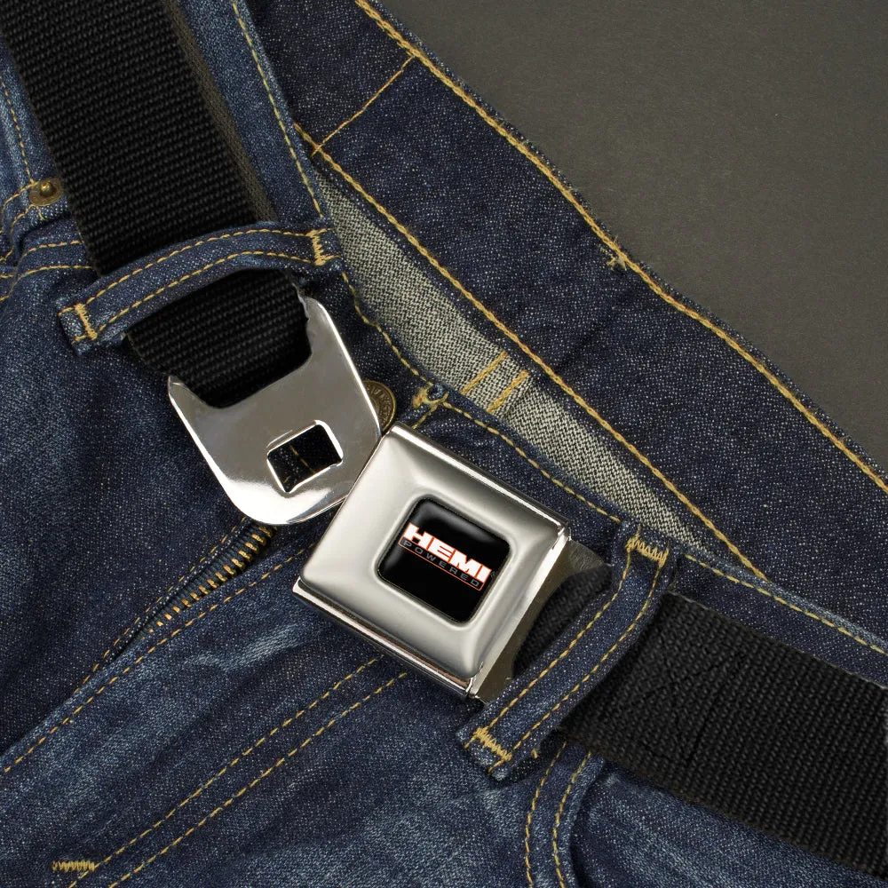 HEMI POWERED Logo Full Color Black/Orange/White/Gray -  Seatbelt Belt - Black Webbing