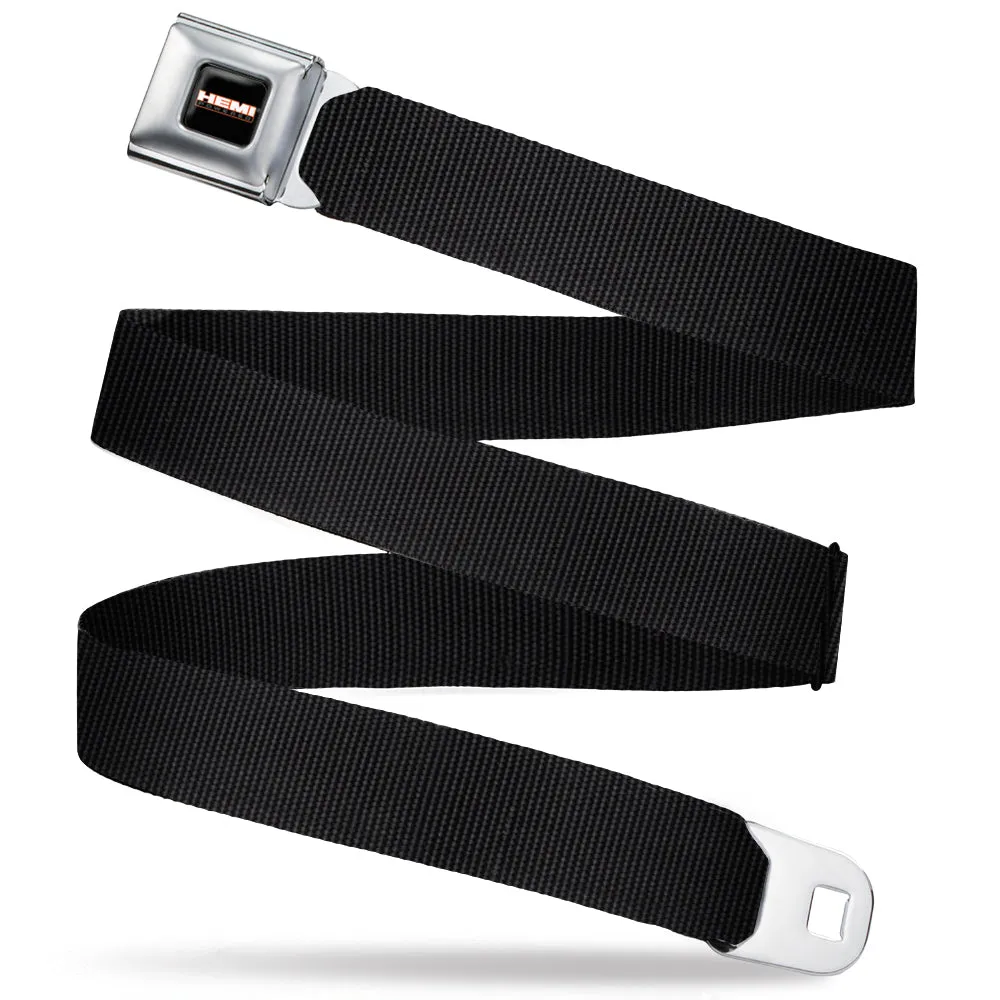 HEMI POWERED Logo Full Color Black/Orange/White/Gray -  Seatbelt Belt - Black Webbing