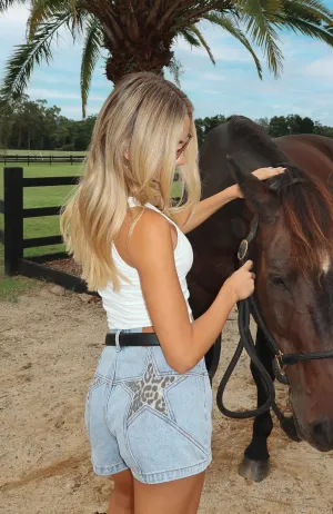 Take Over Together Denim Shorts Light Blue Stretch Fit Design
