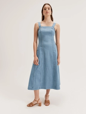 Smooth Texture Sleek Draping Hewitt Denim Dress