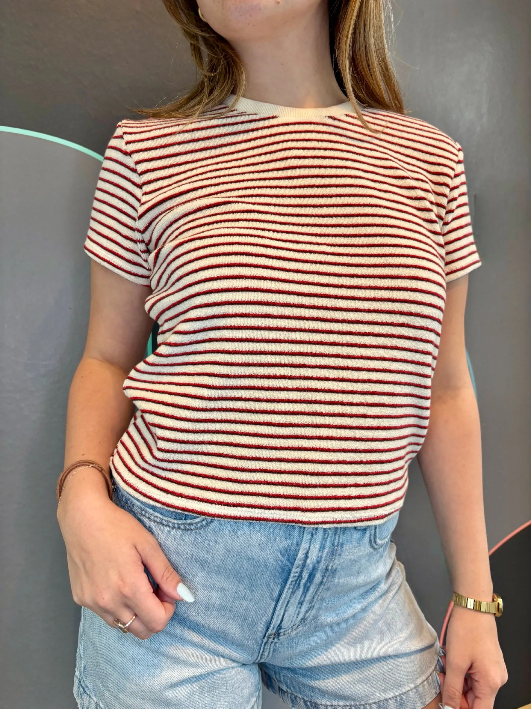 AdjustableCuffs Versatile Layering Piece Bree Terry Stripe Short Sleeve Tee