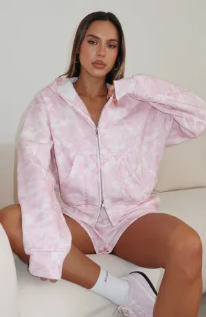 Hiding Away Boxy Zip Front Hoodie Pink Camo Minimalist Aesthetic