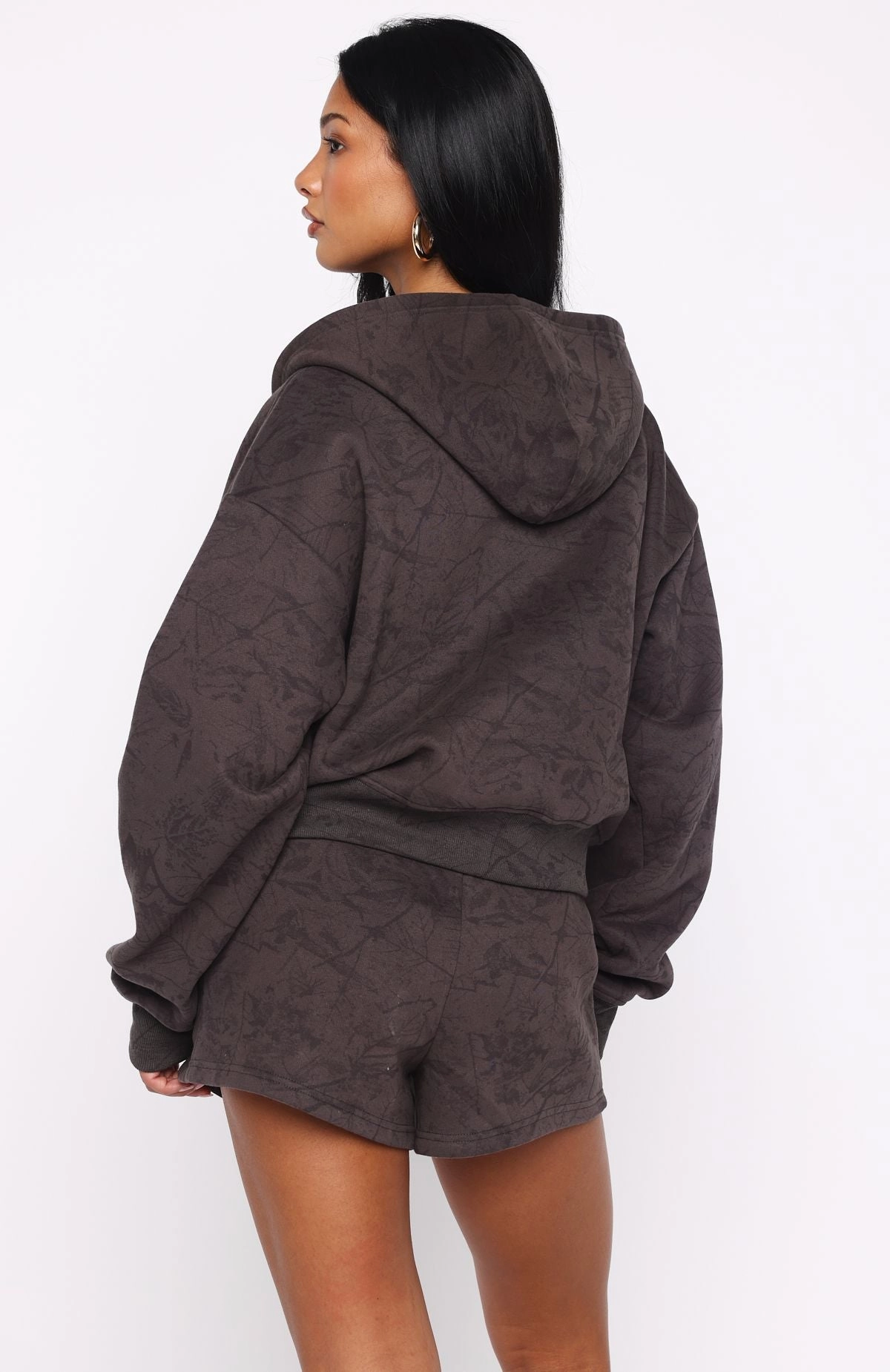 Hiding Away Lounge Shorts Dark Camo Layered Cuff Cozy Moments
