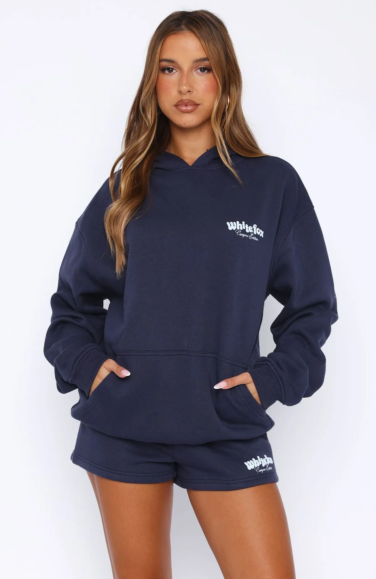 High Above Oversized Hoodie Navy Clean Silhouette