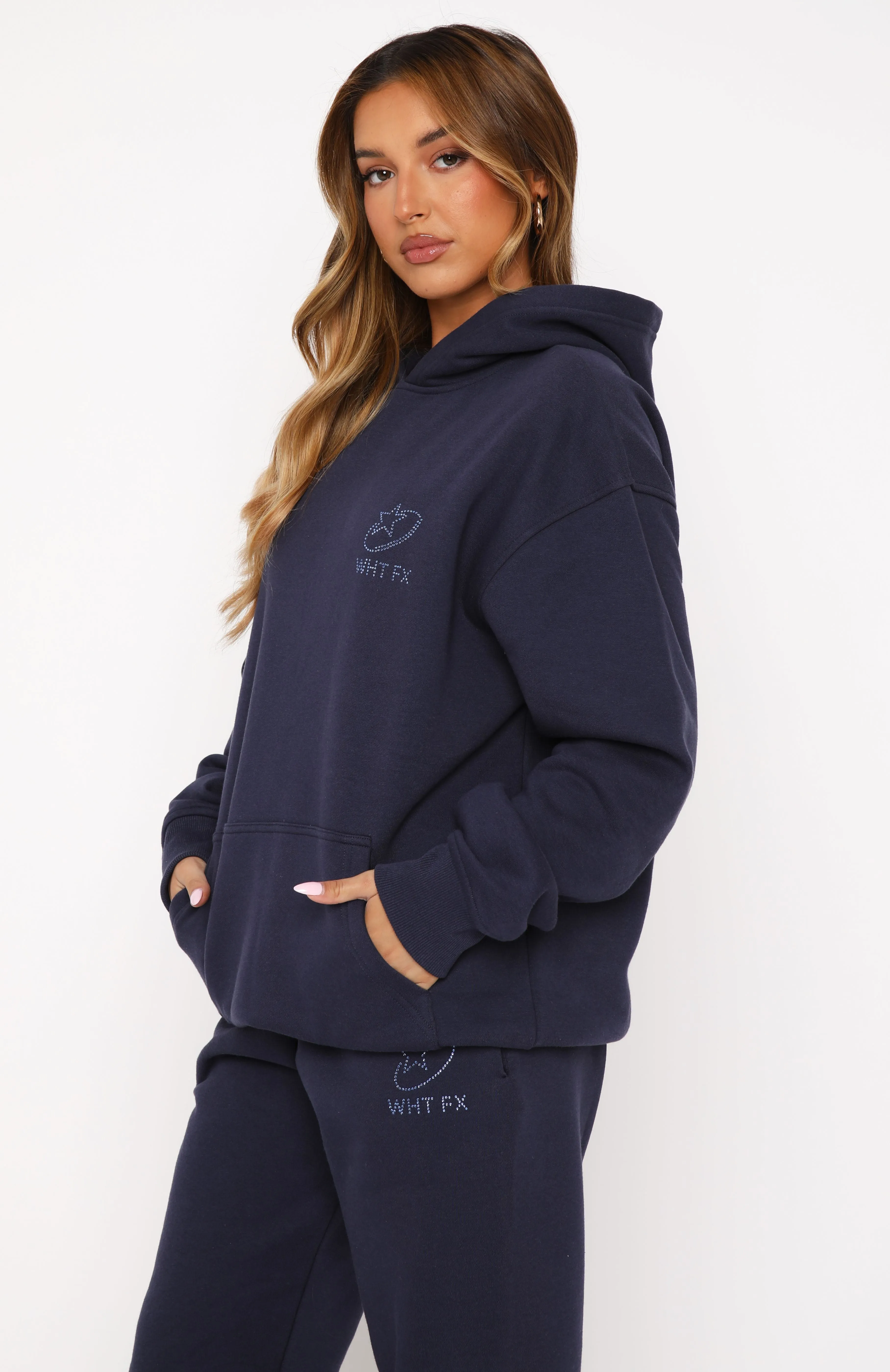 Always Shining Oversized Hoodie Navy Compact Knit Structure Effortless Style