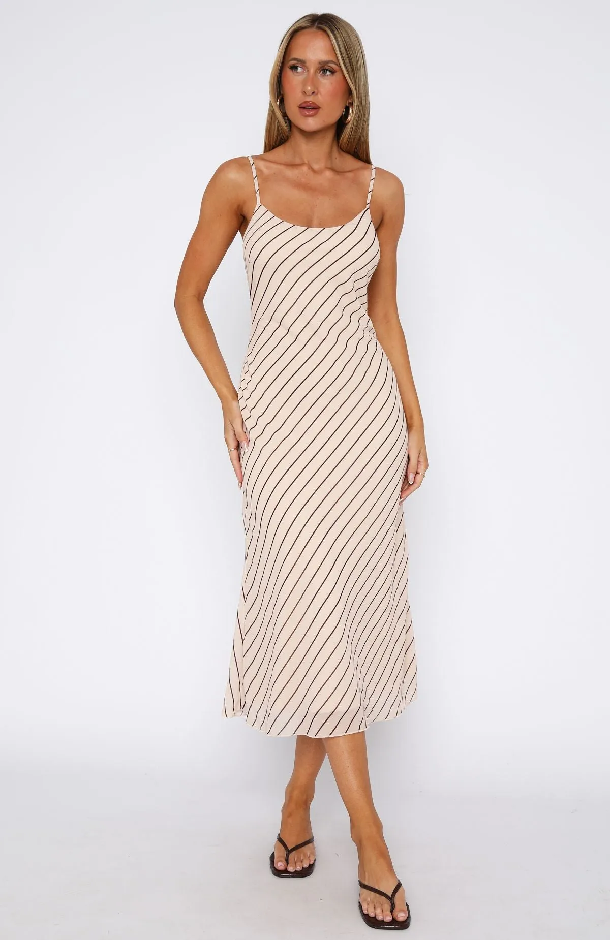 OversizedFit BiodegradableFabric You Love Me Midi Dress Oat/Choc Stripe