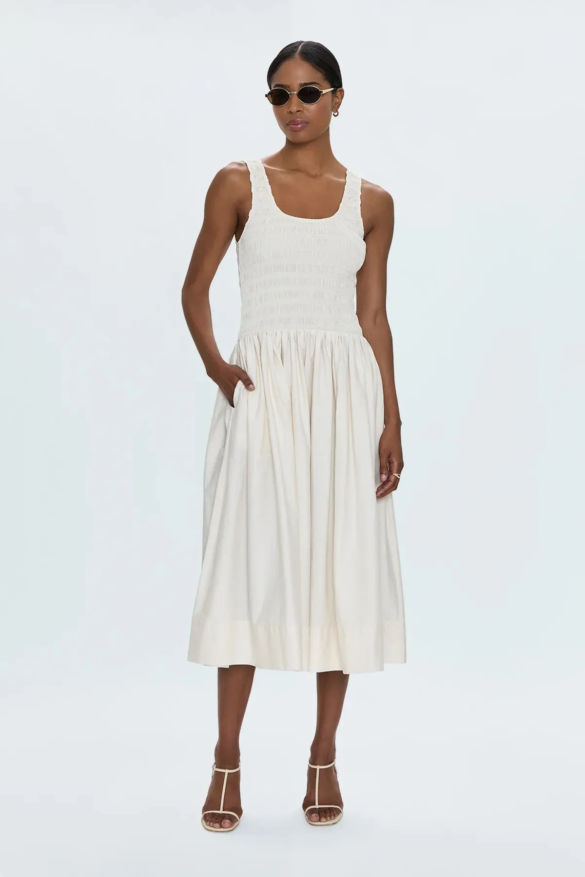 Alessia Smocked Drop Waist Dress All weather Elegance Glow