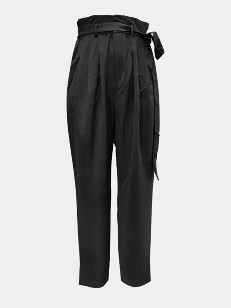 High Waist Lace Up Front Pleated Latin Dance Pants Practice Trousers