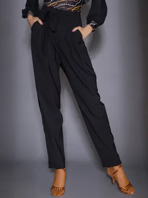High Waist Lace Up Front Pleated Latin Dance Pants Practice Trousers