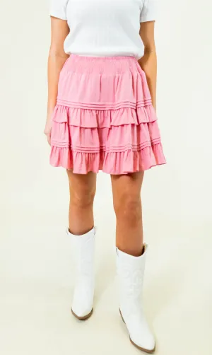 High Waisted Ruffle Skirt - Pink