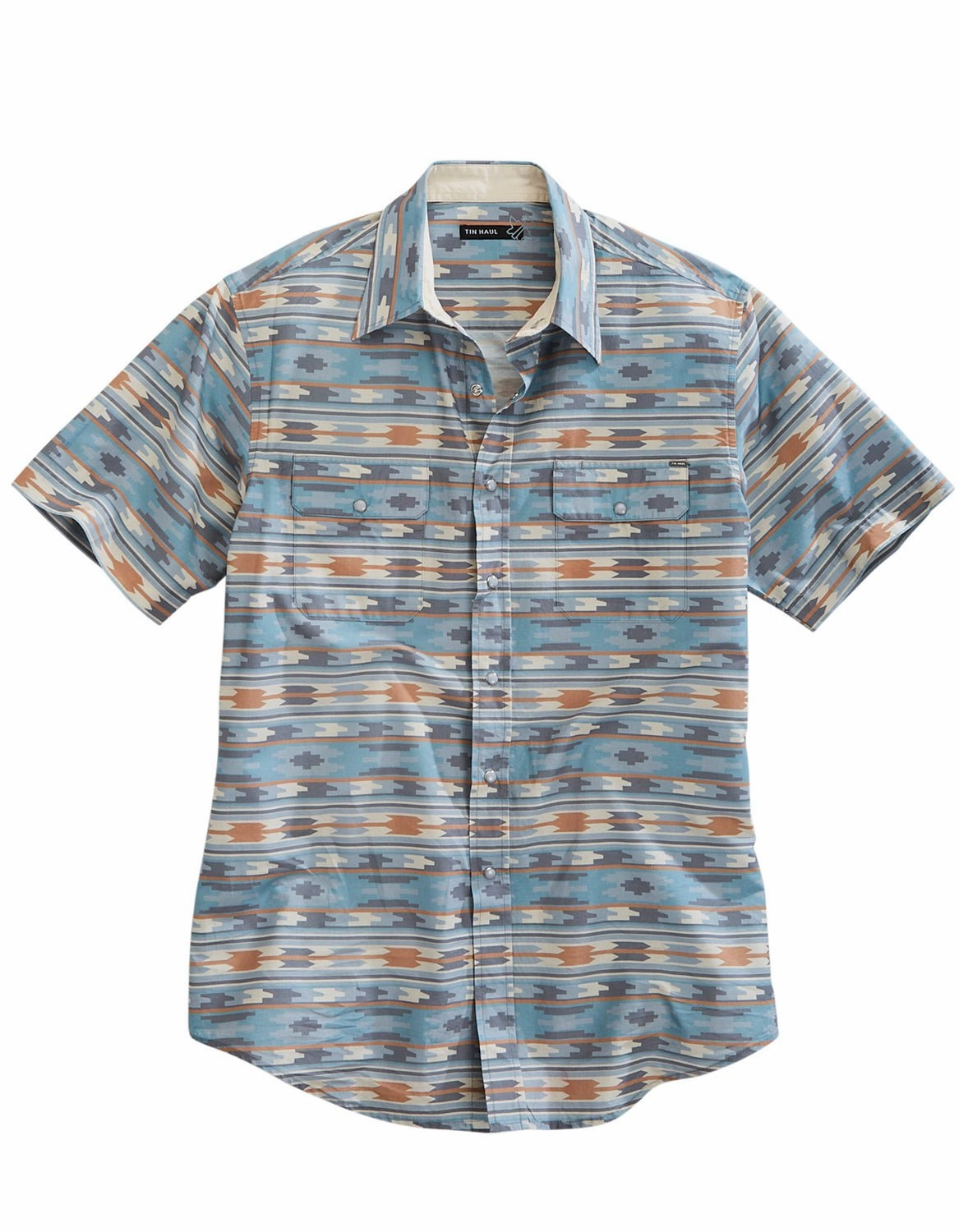 Sustainable production Tin Haul Mens 1955 Ghost Aztec Grey 100% Cotton S/S Shirt
