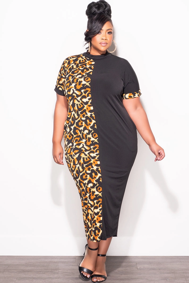 Final Sale Plus Size Colorblock Dress in Animal Print and Black pilling resistant