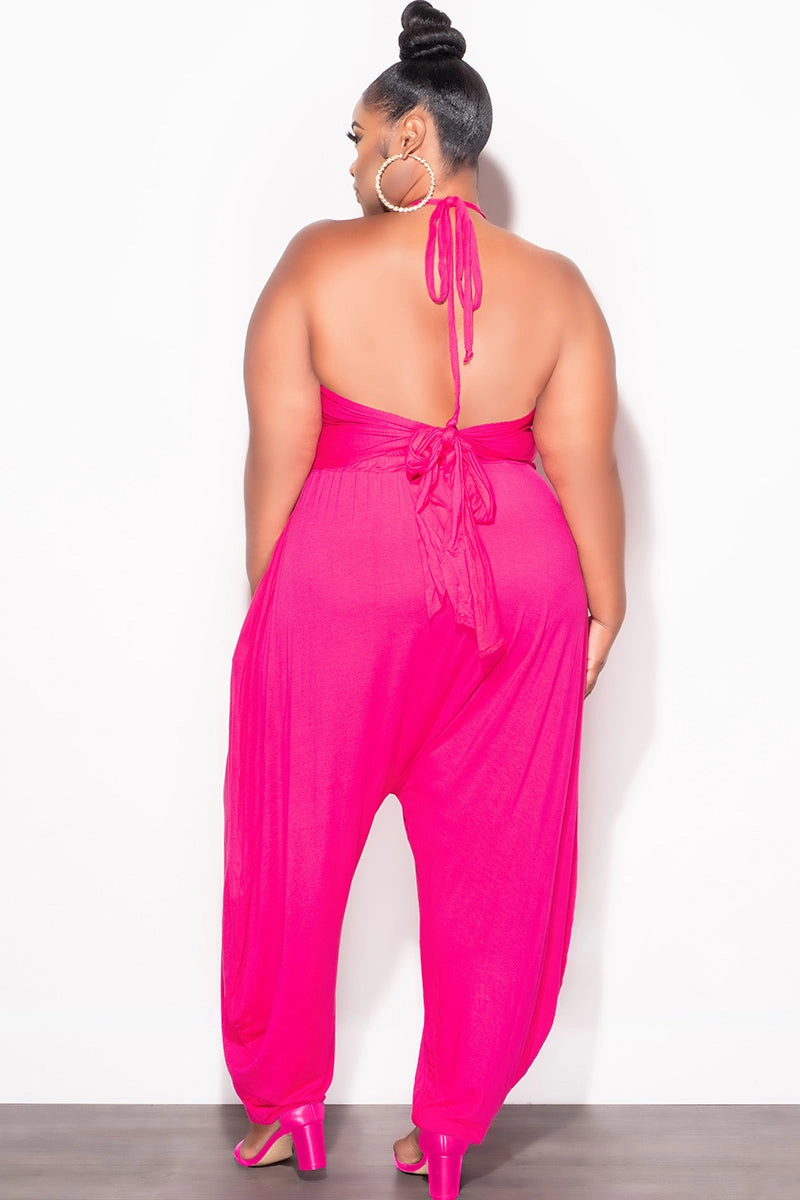 Chilly Day Layers Chill Comfort Wear Final Sale Plus Size 2pc Halter Top and Harem Pants in Pink