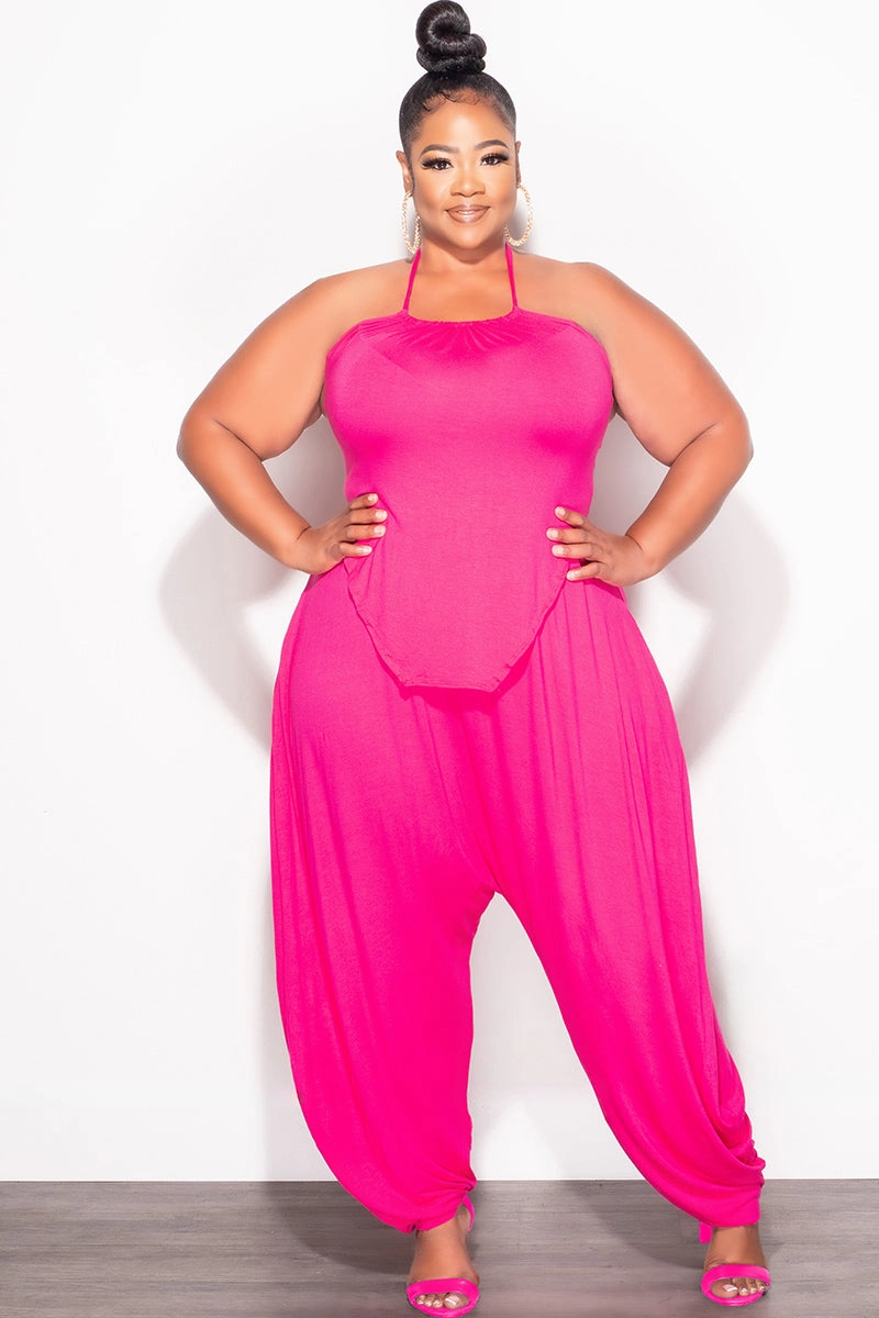 Final Sale Plus Size 2pc Halter Top and Harem Pants in Pink Easy Stretch