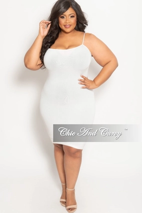Durable Waistband Final Sale Plus Size Spaghetti Strap Camisole Dress in White