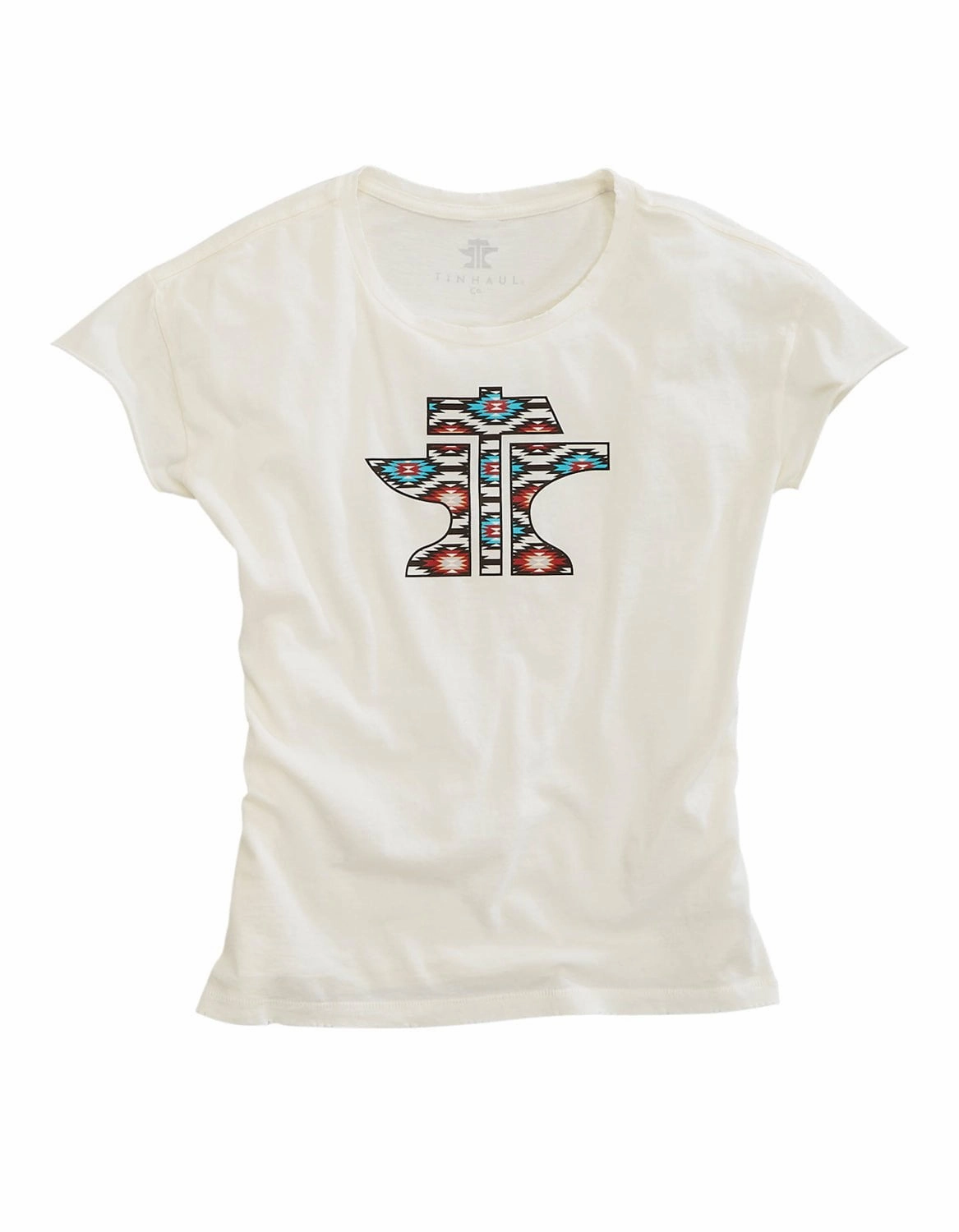 Tin Haul Womens Logo Aztec White 100% Cotton S/S T-Shirt Timeless Wardrobe Smart Look