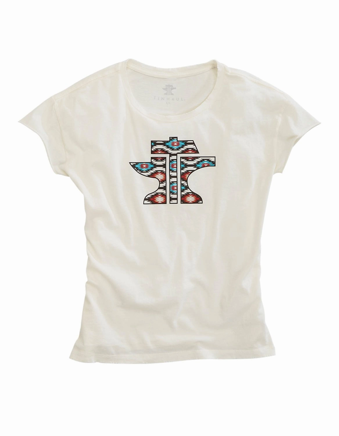 Tin Haul Womens Logo Aztec White 100% Cotton S/S T-Shirt Thermoregulating Fabric Relaxed Look