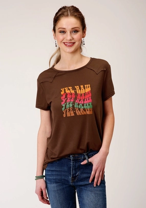 Roper Womens Brown Poly/Rayon YeeHaw S/S T-Shirt Easy Care Material