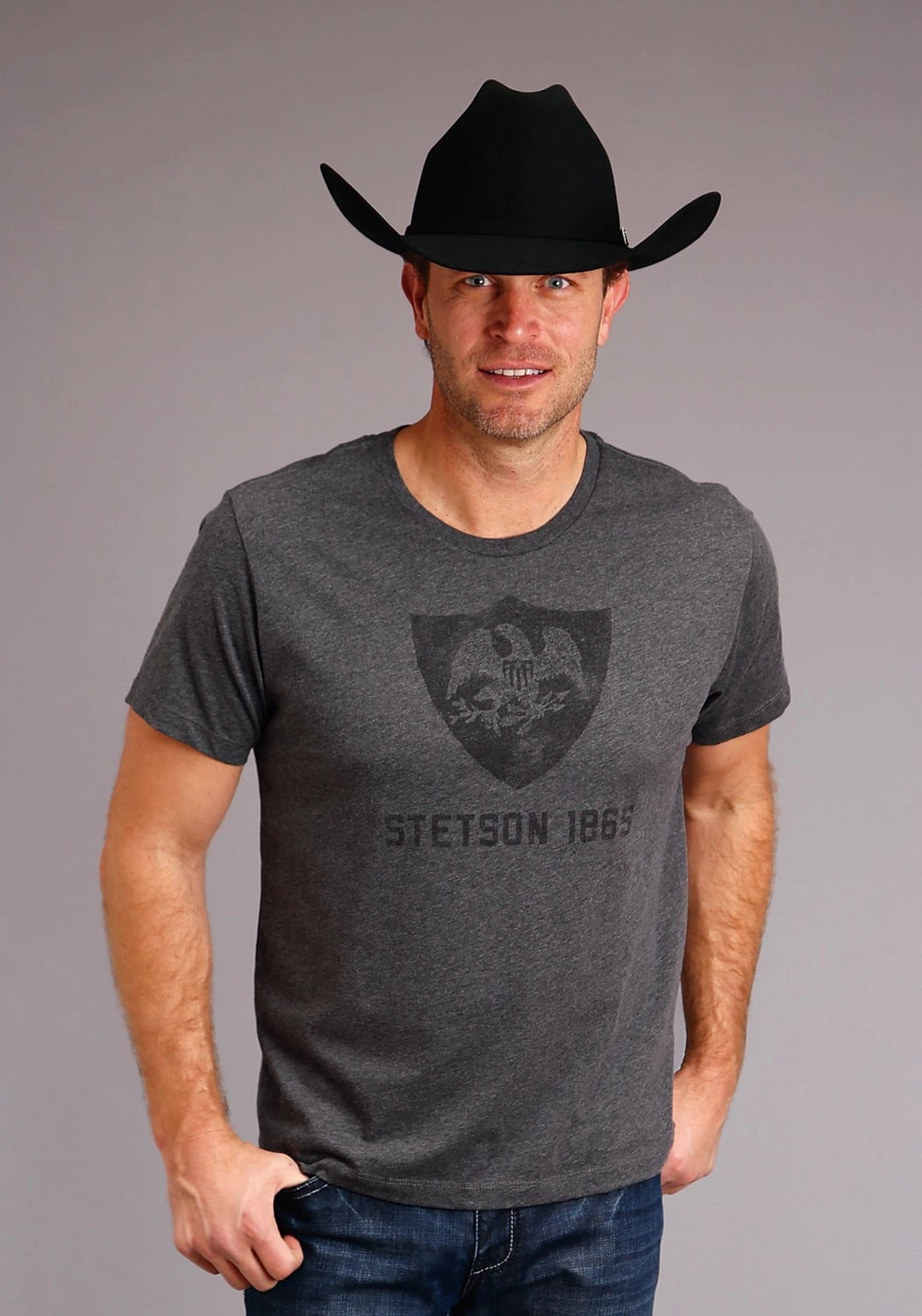 Boho chic Stetson Unisex Grey Cotton Blend Eagle Crest S/S T-Shirt