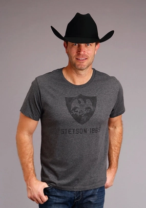 Customizable Design Stetson Unisex Grey Cotton Blend Eagle Crest S/S T-Shirt