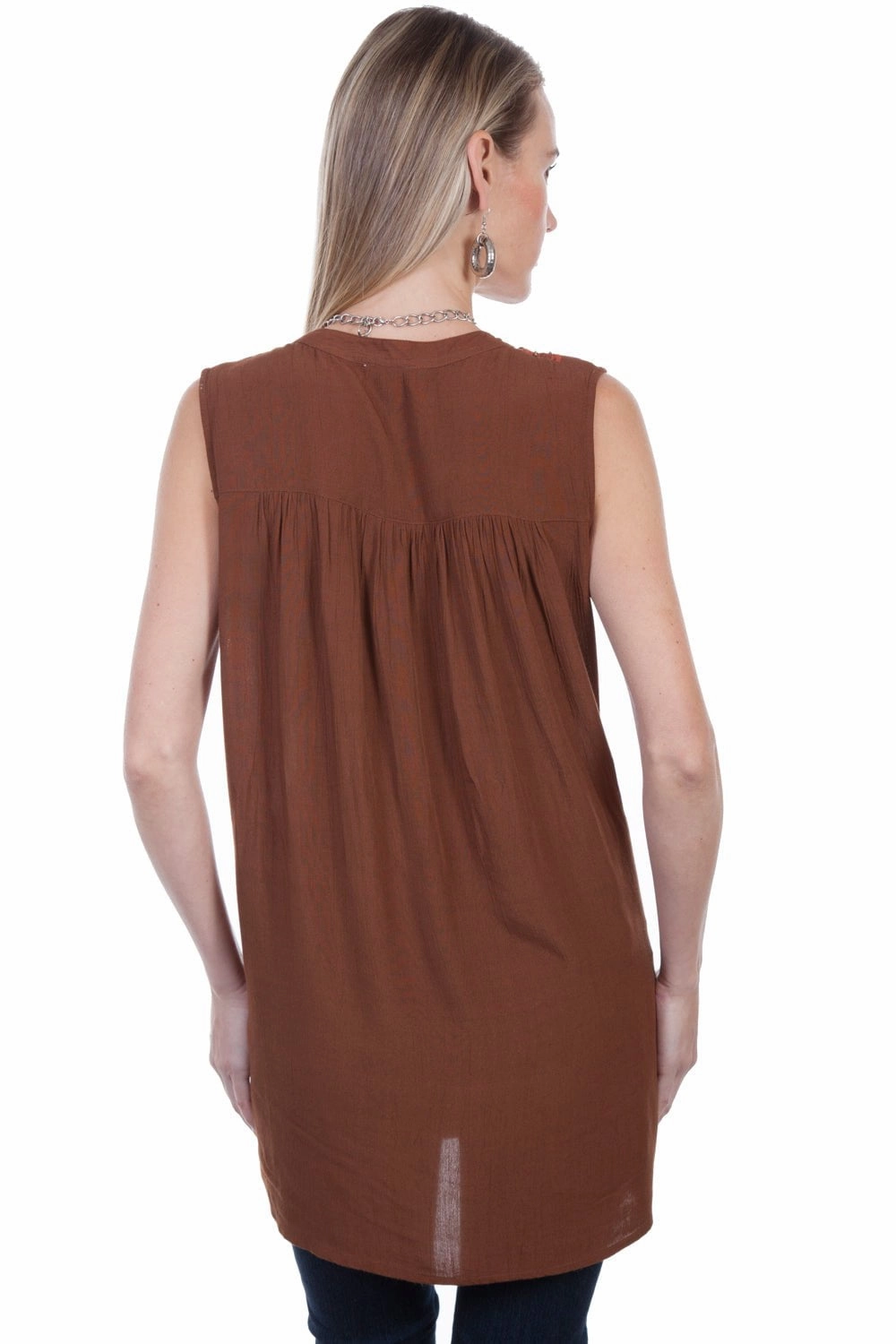 Classic Wardrobe Snag Free Surface Scully Womens Cinnamon Viscose Embroidered S/L Tunic