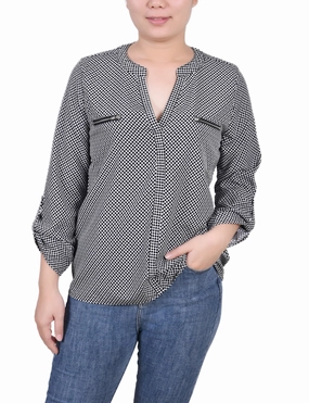 Long Roll Tab Sleeve Zip Pocket Blouse Quick Dry Fabric High Density Weave