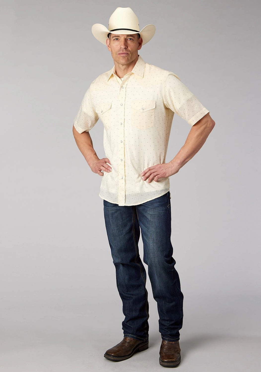 Roper Mens 2067 Diamond Wallpaper White Cotton Blend S/S Shirt Mountain Escape youth trend