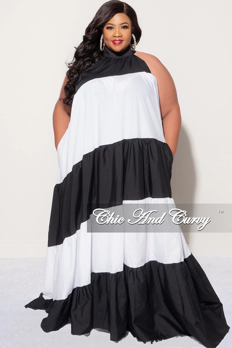 Final Sale Plus Size Halter Maxi Dress in Black & White Air Comfort Tagless label