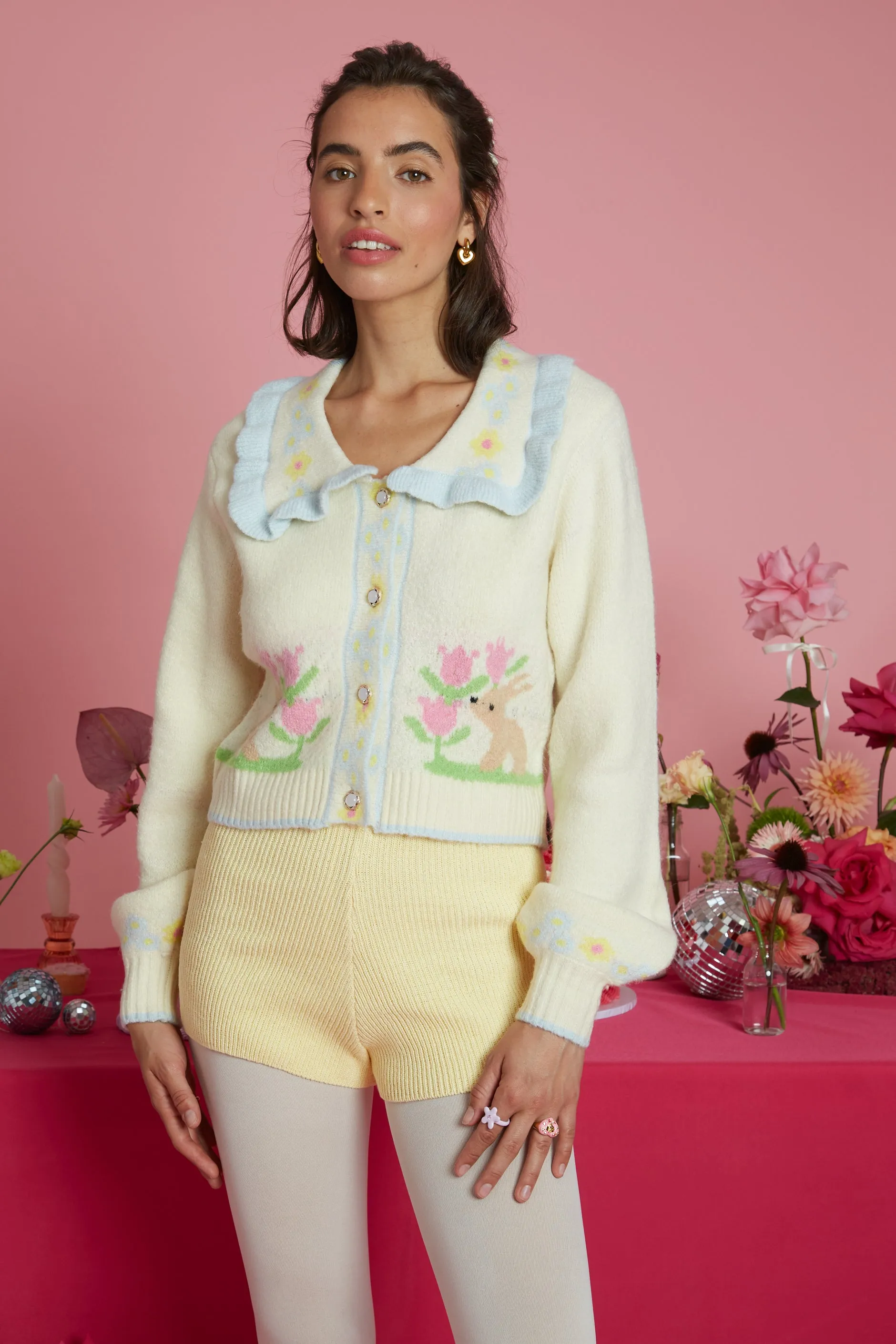 Cozy Sweatshirt Belle Bunny Collar Detail Cardigan