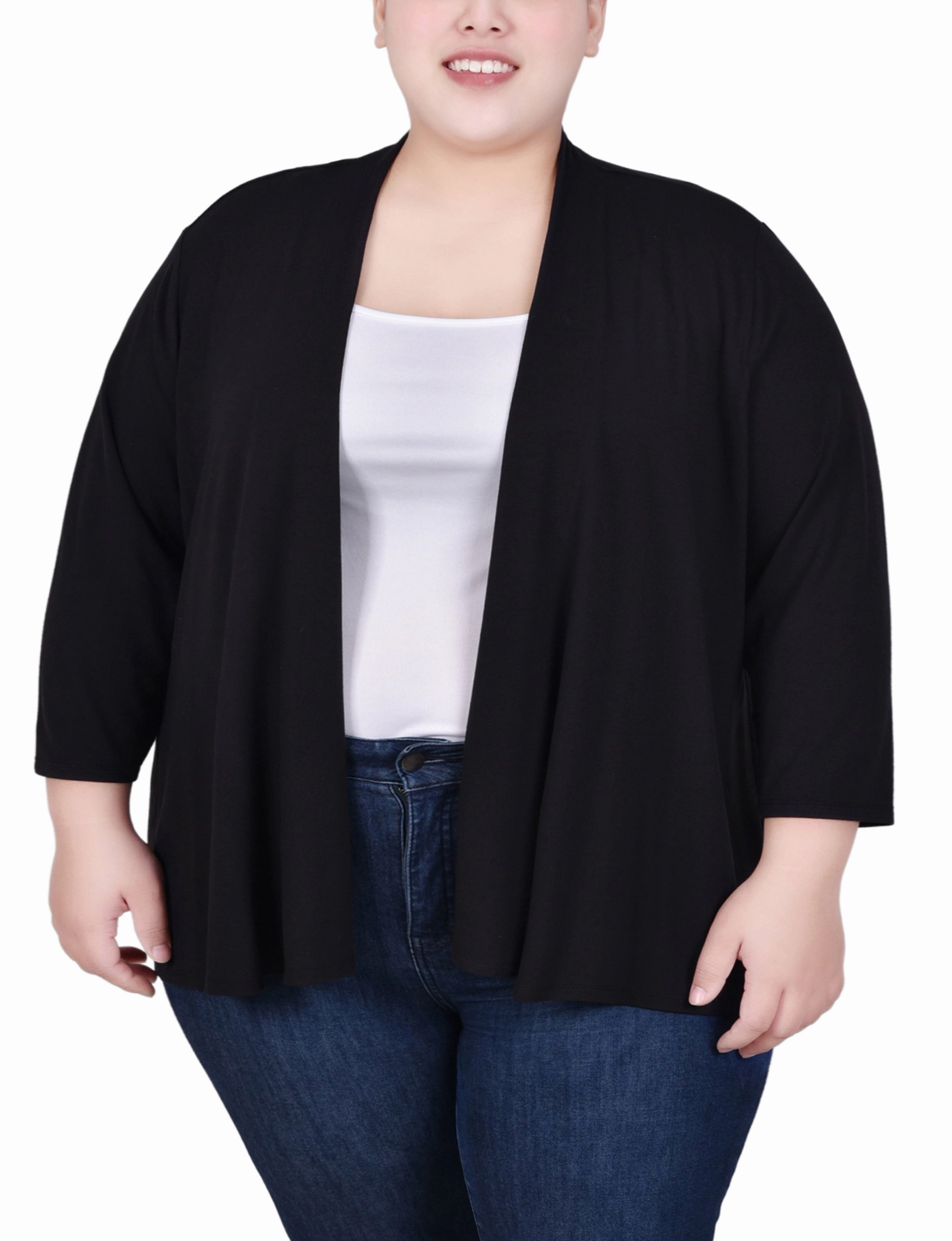 Chic Cardigan Snag Free Fabric Plus Size Solid 3/4 Sleeve Cardigan