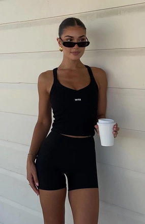 Adjustable Cuff System Sheer Overlay Material Performance Sports Tank Black