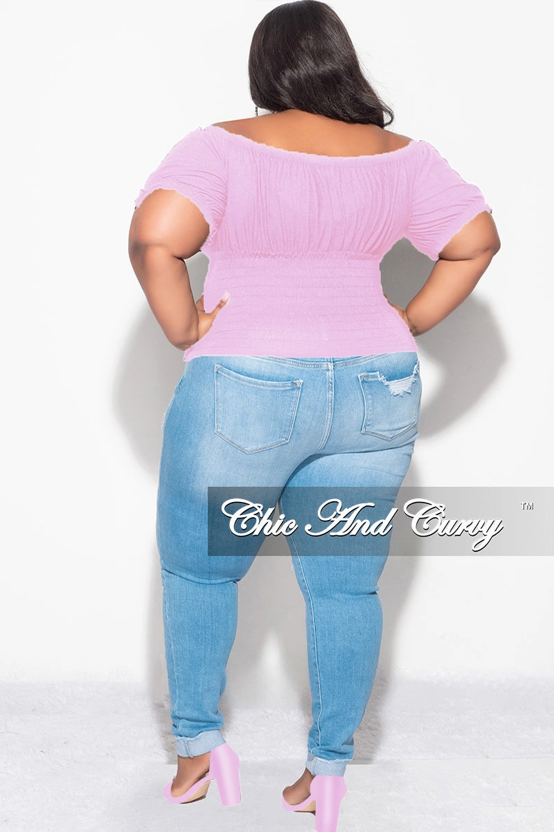 Comfy Movement Fit Final Sale Plus Size Off the Shoulder Top with Frill Bottom in Lavender