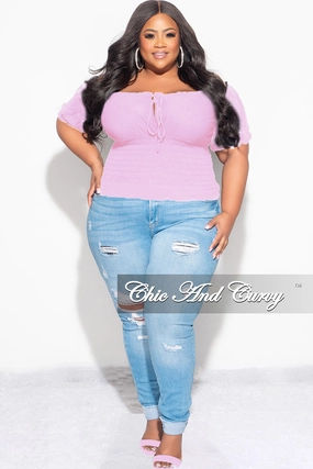 Moisture Lock Technology Breathable Base Final Sale Plus Size Off the Shoulder Top with Frill Bottom in Lavender