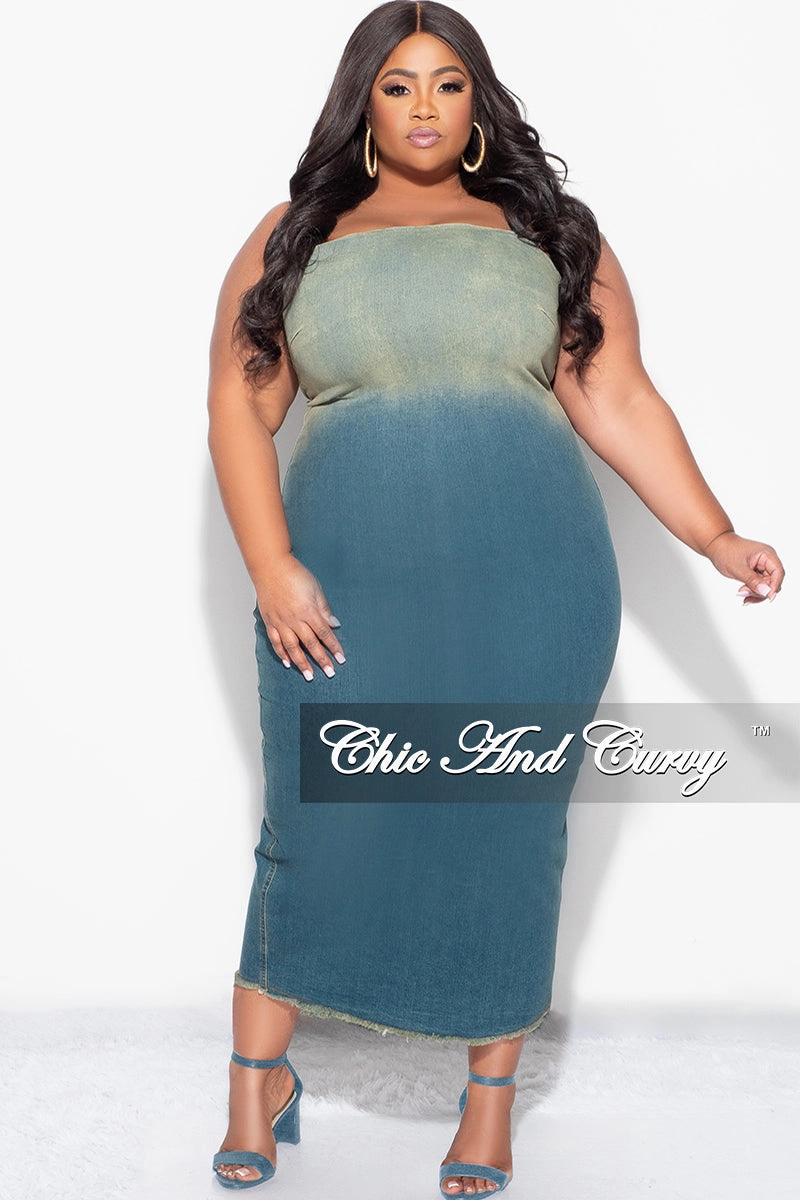 Final Sale Plus Size Dress in Washed Denim Sporty Design Breathable wear