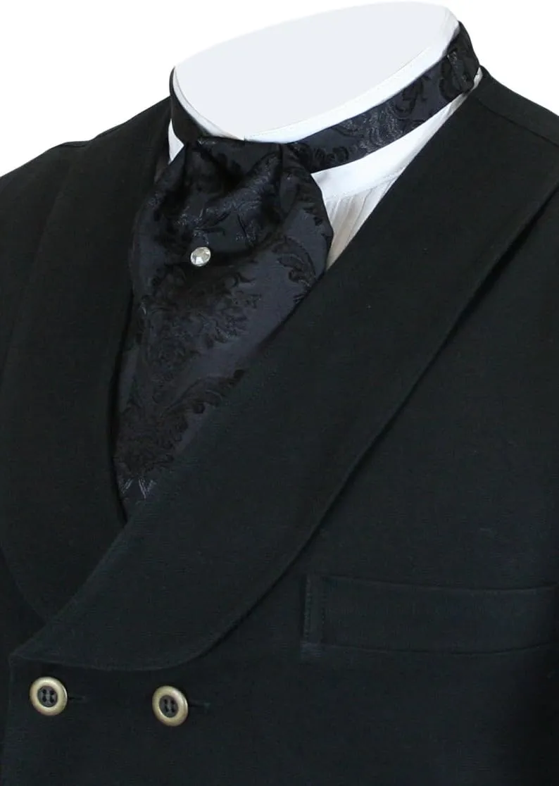 Historical Emporium Men's Satin Jacquard Puff Tie, Victorian Edwardian Western Wedding Halloween Cosplay Necktie