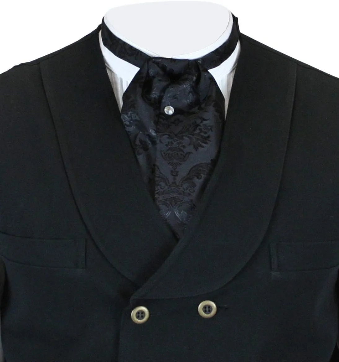Historical Emporium Men's Satin Jacquard Puff Tie, Victorian Edwardian Western Wedding Halloween Cosplay Necktie