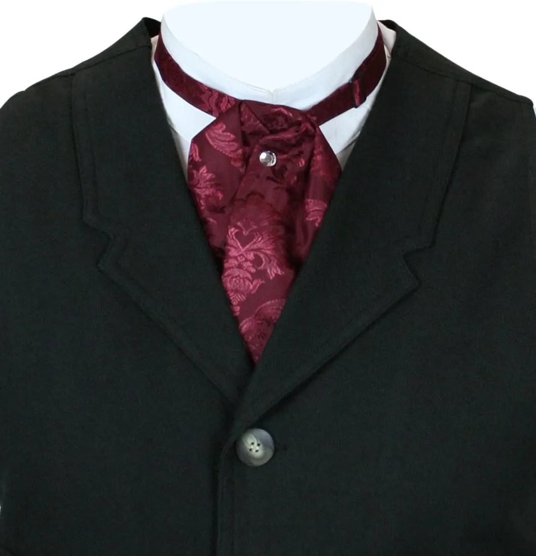 Historical Emporium Men's Satin Jacquard Puff Tie, Victorian Edwardian Western Wedding Halloween Cosplay Necktie