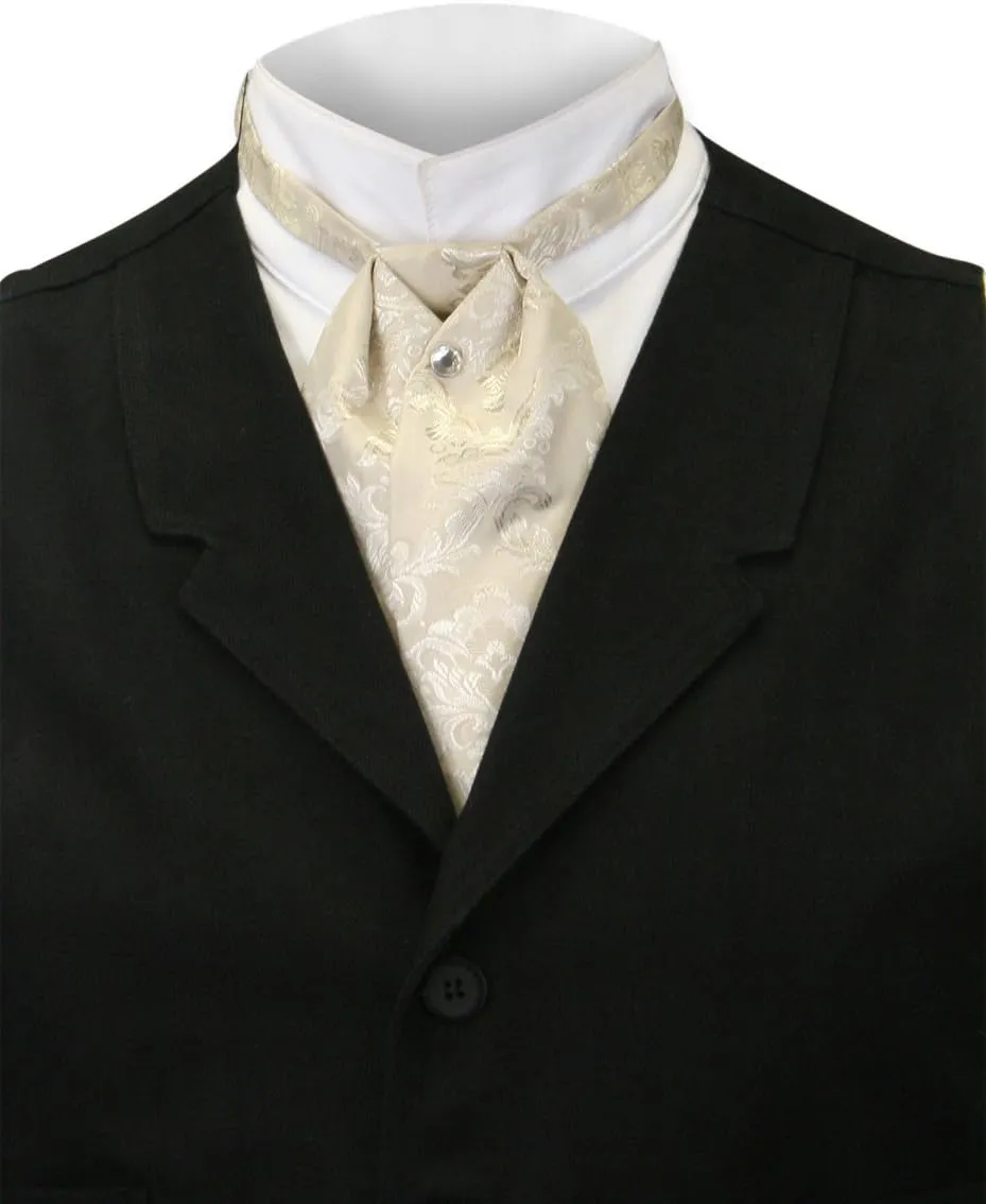 Historical Emporium Men's Satin Jacquard Puff Tie, Victorian Edwardian Western Wedding Halloween Cosplay Necktie